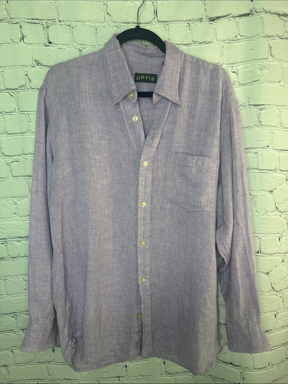 Orvis Men's Light Lavender 100% Linen Button-Down Shirt Washable Size Large